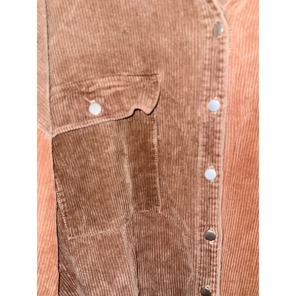 POL Womens Colorblock Corduroy Shacket Brown Rust Cream Star Patch Large - Picture 2 of 5